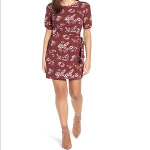 Astr burgundy floral faux wrap dress